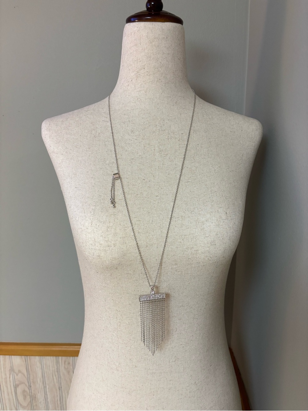 Touchstone Crystal Silver-Tone Fringe Tassel Necklace